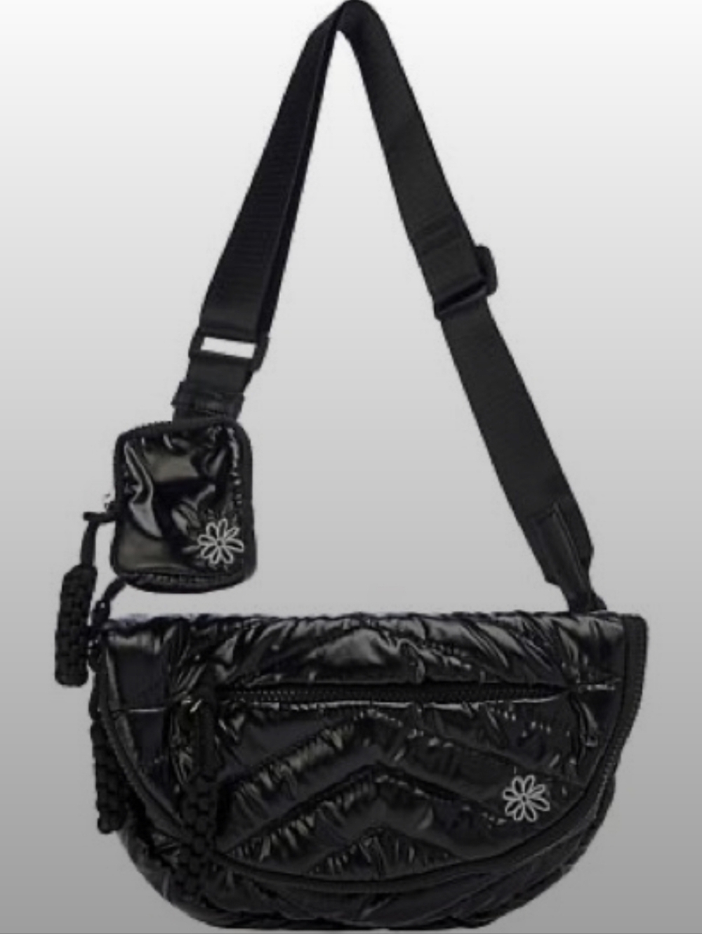 Denise Austin Black Quilted Crossbody Shoulder Bag with Pouch NWOT
